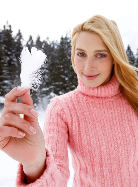 Woman in the snow mountains — Stock Photo, Image