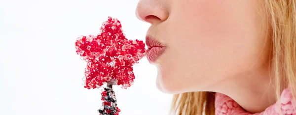 Woman kissing a  Christmas tree — Stock Photo, Image