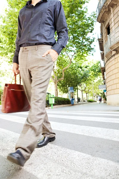 Homme d'affaires traversant un zèbre — Photo