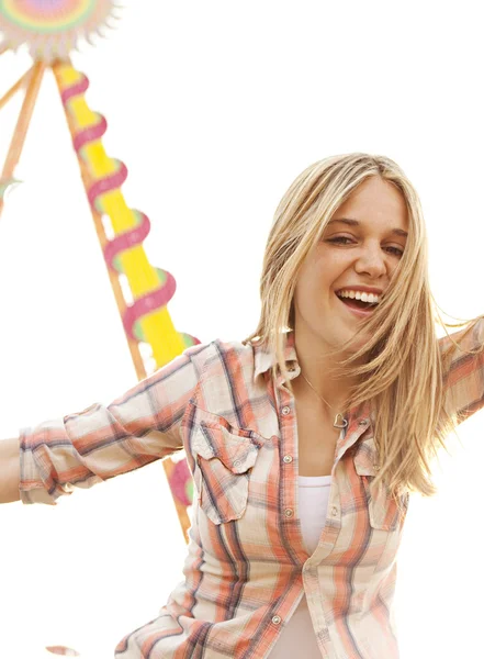 Girl in attractions — Stock Photo, Image