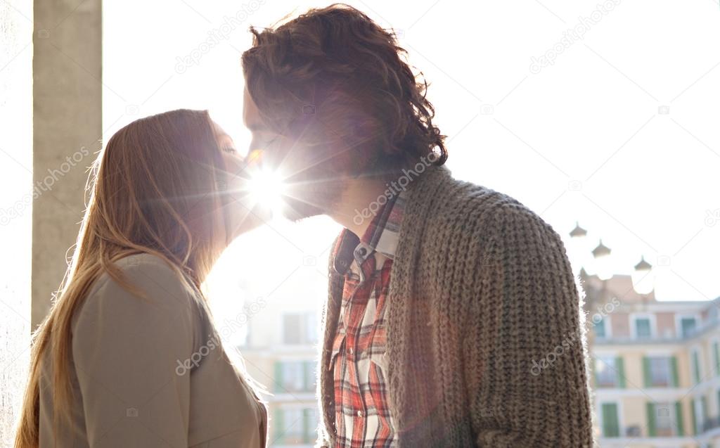 Romantic couple kissing