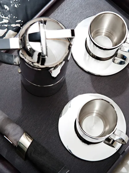 Zilveren set van koffie voor twee — Stockfoto