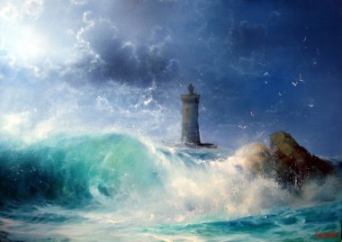 deniz manzarası dalga ve deniz feneri