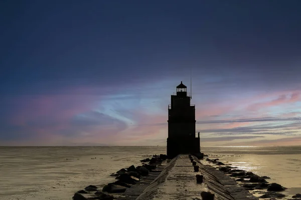 Phare Sur Lac Michigan Après Coucher Soleil Moment Juste Après — Photo