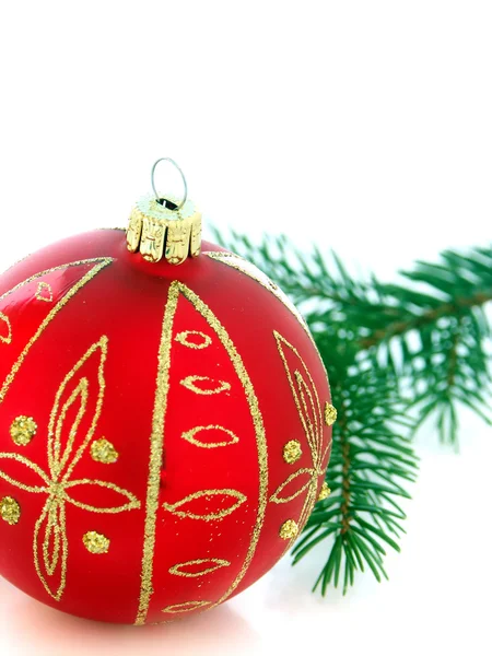 Vánoční koule a firry větvička — Stock fotografie