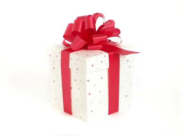 Christmas gift box with red ribbon — Stock Photo, Image