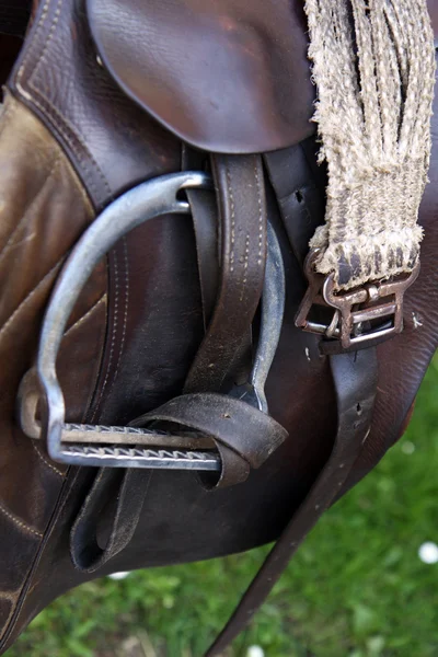 Horse brown leather saddle — Stock Photo, Image