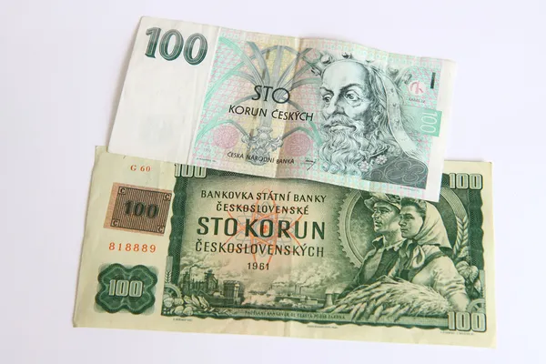 Gamla och nya tjeckiska pengar — Stockfoto