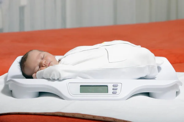 赤ちゃんが体重計 ロイヤリティフリーのストック画像