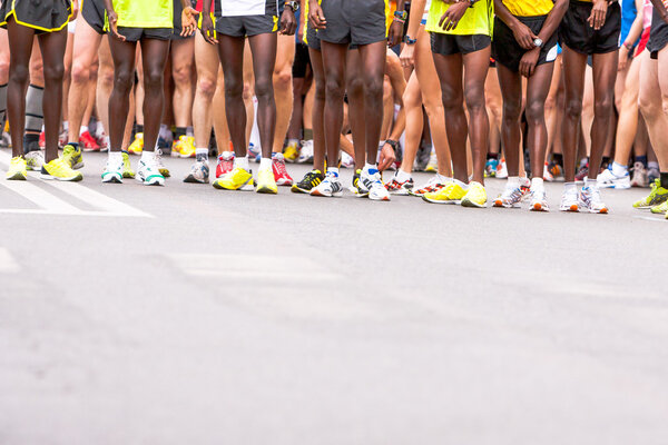 legs of runners at the start in Pardubice