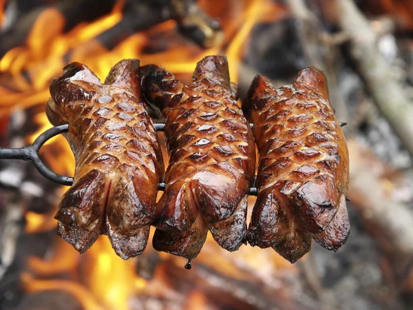 Wurst und Feuer — Stockfoto