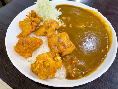 fried chicken cutlet curry with rice