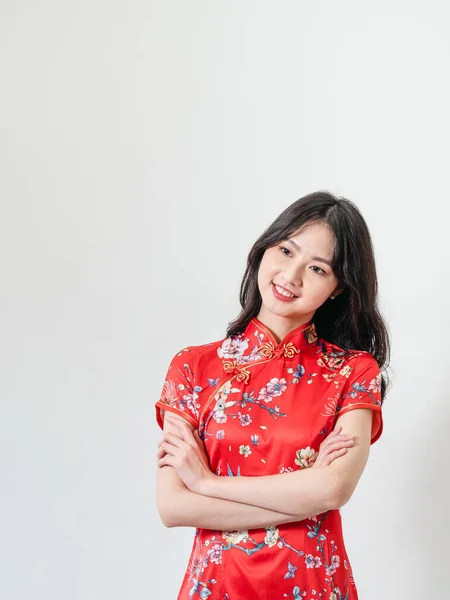 Portrait Beautiful Young Asian Woman Wearing Traditional Cheongsam Qipao Dress — Foto Stock