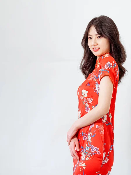 Portrait Beautiful Young Asian Woman Wearing Traditional Cheongsam Qipao Dress — Foto de Stock