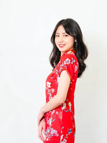 Portrait Beautiful Young Asian Woman Wearing Traditional Cheongsam Qipao Dress — Foto de Stock
