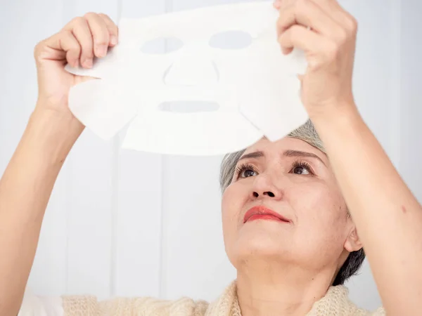 Portrait Mature Asian Woman 50S Face Mask Skin Care Treatment — Fotografia de Stock