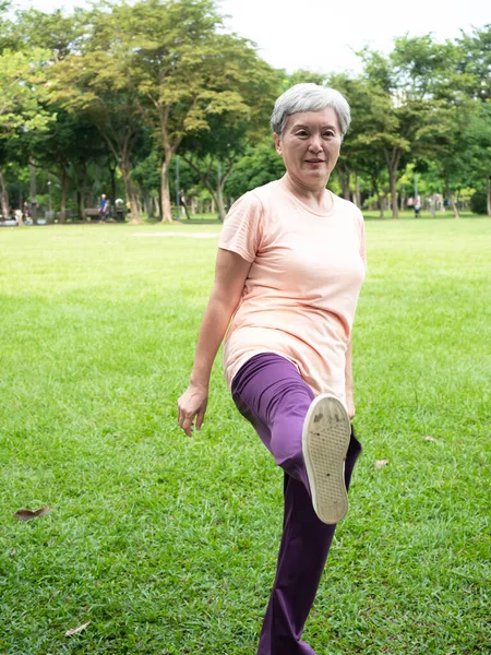 Portrait Happy Senior Adult Elderly Asia Woman Smiling Standing Exercising — Fotografia de Stock