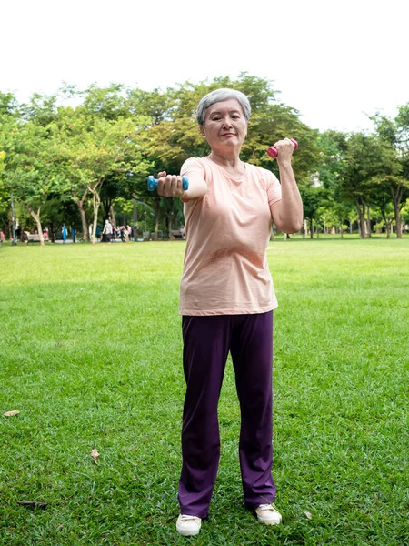 Porträt Einer Reifen Asiatischen Frau Der 60Er Jahre Sportkleidung Beim — Stockfoto