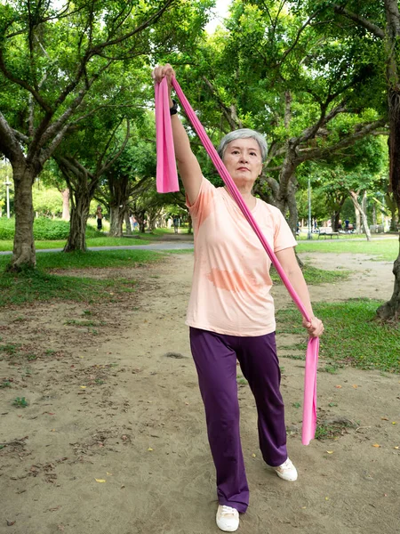 Retrato Maduro Ásia Mulher 60S Vestindo Esportes Roupas Exercitar Com — Fotografia de Stock