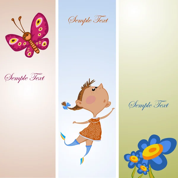 热烈祝贺三重奏的女孩蝴蝶鲜花 免版税图库插图