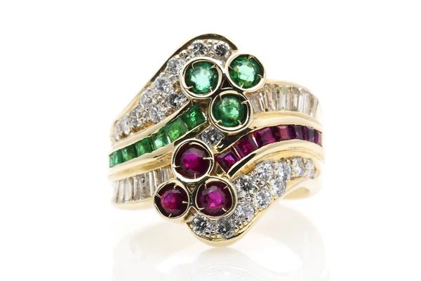 Emerald and Ruby Diamond Ring — Stock Photo, Image