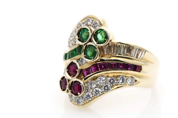 Emerald and Ruby Diamond Ring — Stock Photo, Image