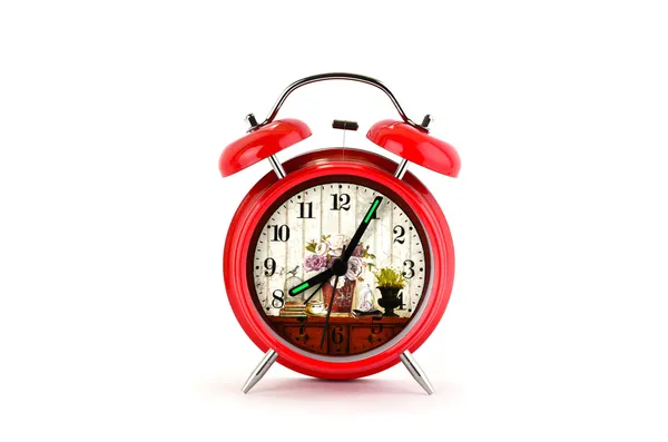 Reloj despertador rojo con esfera floral —  Fotos de Stock
