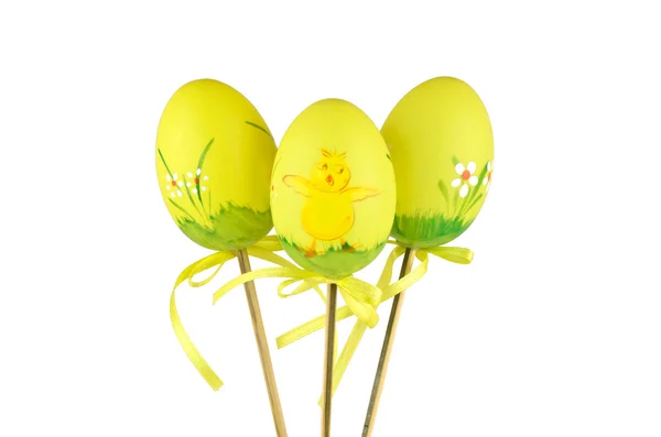 Three Easter, yellow chicken eggs — Stock Photo, Image