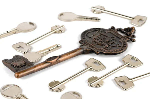 Bir büyük ve bir sürü farklı anahtarlar — Stok fotoğraf