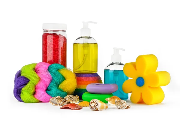 Set of bath accessories with seashells — Stock Photo, Image