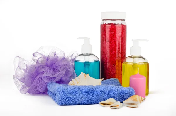 Set of bath accessories with seashells — Stock Photo, Image