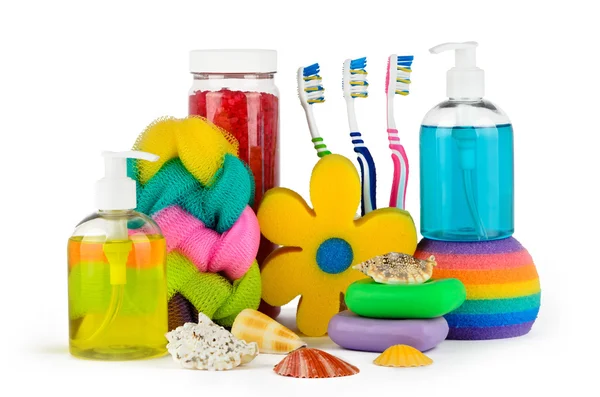 Set of bath accessories with seashells — Stock Photo, Image