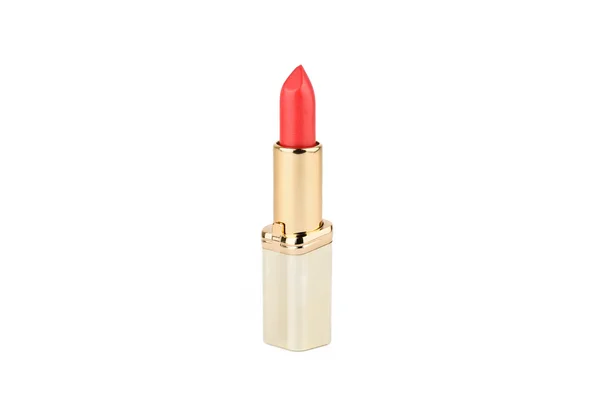 Red lipstick in gold case — Stock Photo, Image