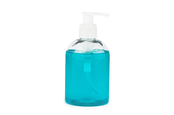 Bottle with turquoise liquid soap — Stock Photo, Image