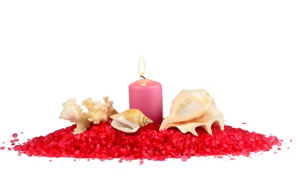 Sea salt, candles and seashells Royalty Free Stock Photos