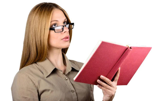 Beautiful woman in glasses with a book — Stock Photo, Image
