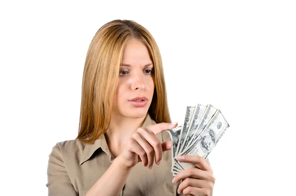A successful woman surprised in cash — Stock Photo, Image