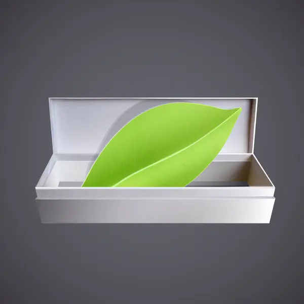 Open witte doos met blad binnen. vector ontwerp. — Stockvector