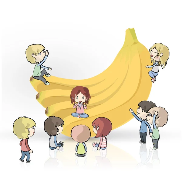 Bananas with many kids on white background. Vector design. — Stock Vector