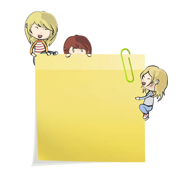 Kids around post it. Vector design. — Stock Vector