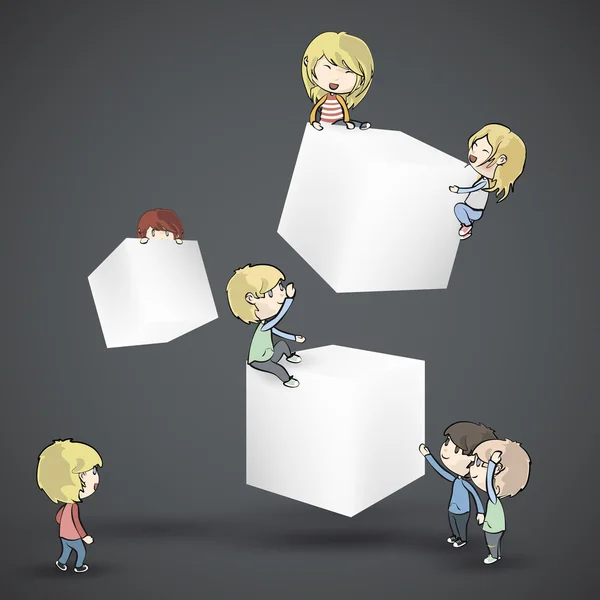 Cajas blancas con niños. Diseño vectorial — Vector de stock