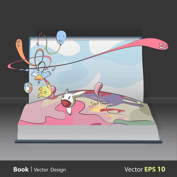 Abstract background with fantastic cartoons inside a book. Vector design. — Stock Vector