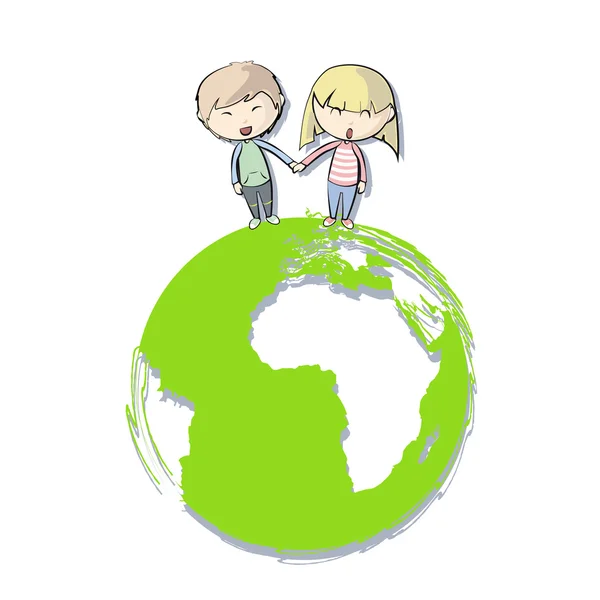 Many young friends around the planet. Vector design. — Stock Vector