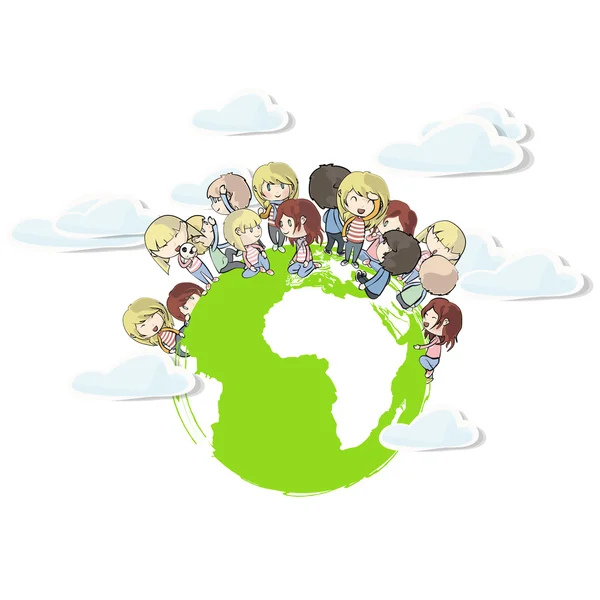 Many young friends around the planet. Vector design. — Stock Vector