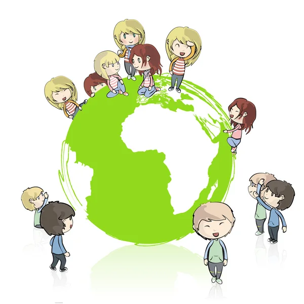 Many young friends around the planet. Vector design. — Stock Vector