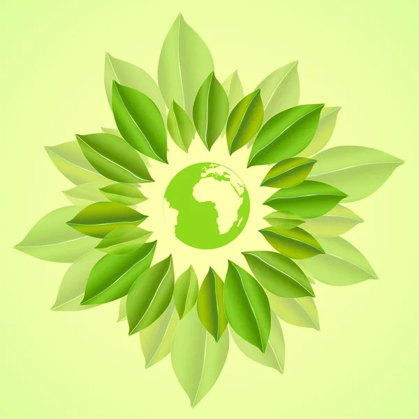 Mundo ecológico rodeado de folhas. Eco Vector fundo . —  Vetores de Stock