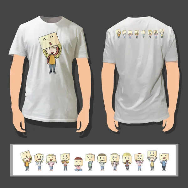 Çocuklar çeşitli duygular ile beyaz gömlek basılmış. gerçekçi vektör çizim.