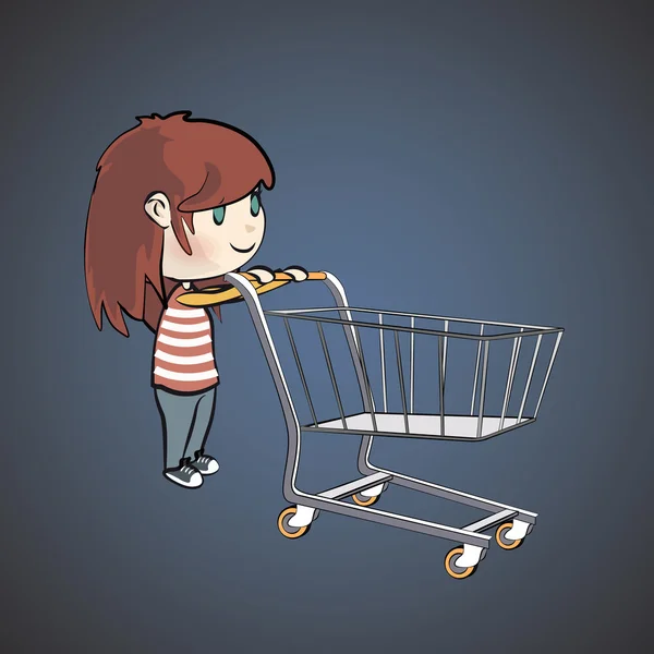 Rapariga a fazer compras no supermercado. Ilustração vetorial . — Vetor de Stock