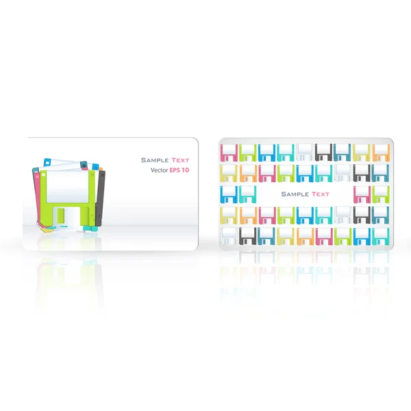 Disquetes coloridos impresos en tarjeta de visita. Diseño vectorial — Vector de stock