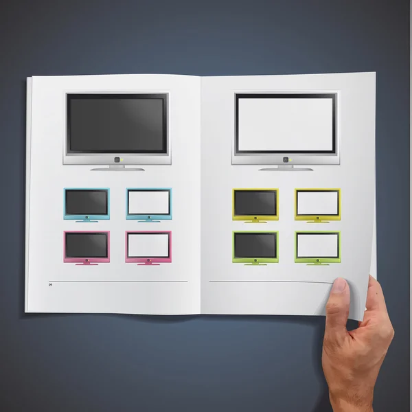 TV moderna impressa em livro branco, design vetorial . —  Vetores de Stock